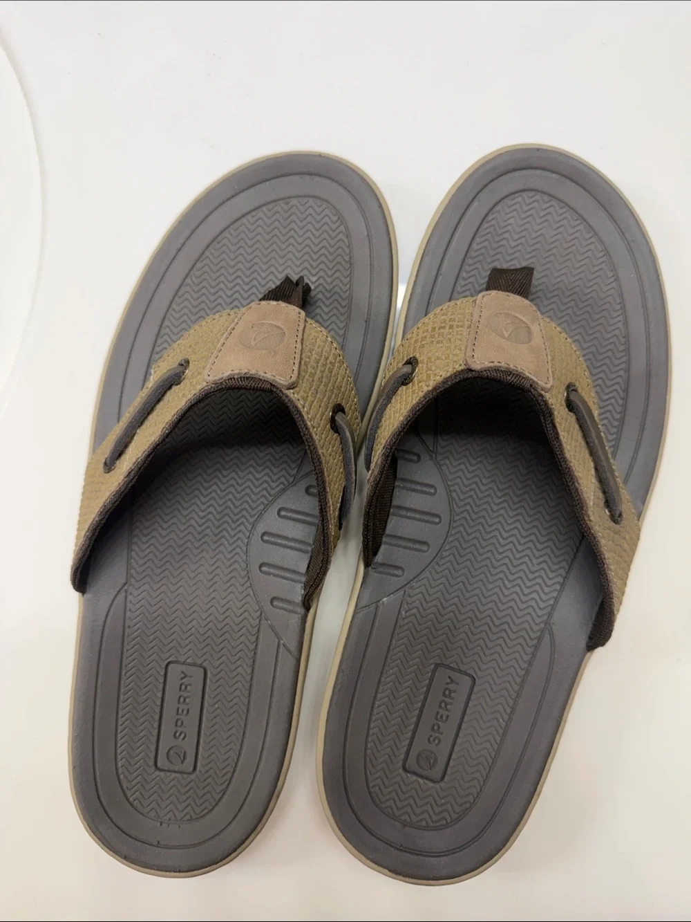 Sperry Baitfish Thong Khaki & Gray Men's Canvas Flip-Flops